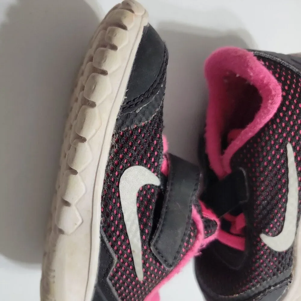 Nike Little Sneaker Girl 6C Contact Running Shoes Black Pink Hook & Loop Low Top